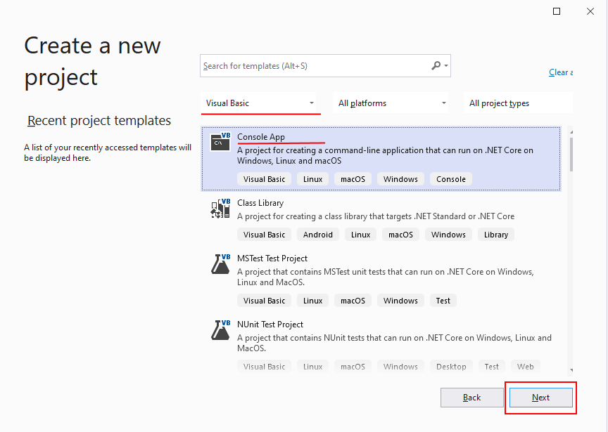 Проект консольного приложения на VB.NET и .NET 6 в Visual Studio 2022