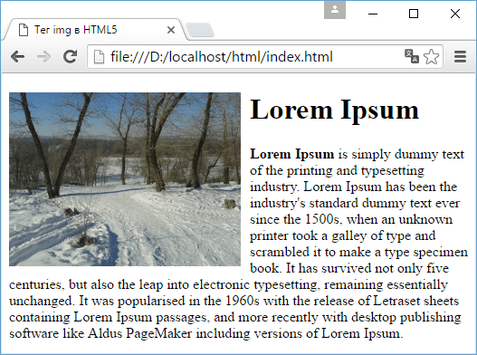 Обтекание изображения текстом в HTML5